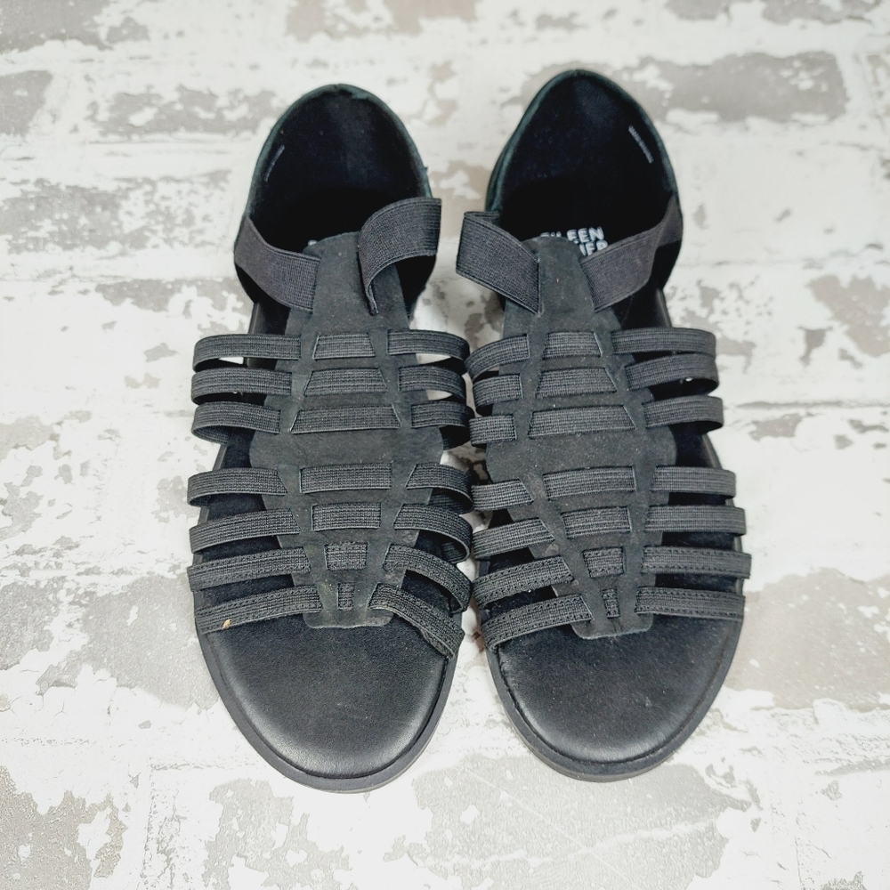 NEW Eileen Fisher Rato Black Leather Elastic Casual Gladiator Sandals X34